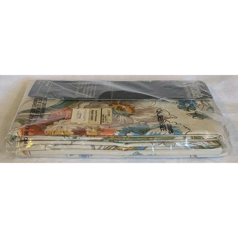 NOS Queen Pillowcases Set Of 2 Percale Floral JC Penney Mystic Harbor Linens Vtg